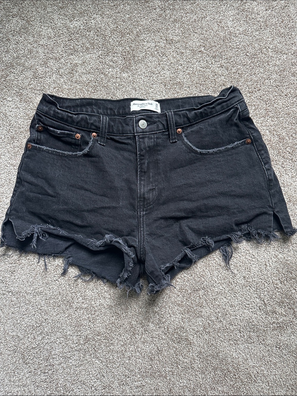 Abercrombie & Fitch Black Frayed Hem Denim Mid Rise Cutoff Shorts